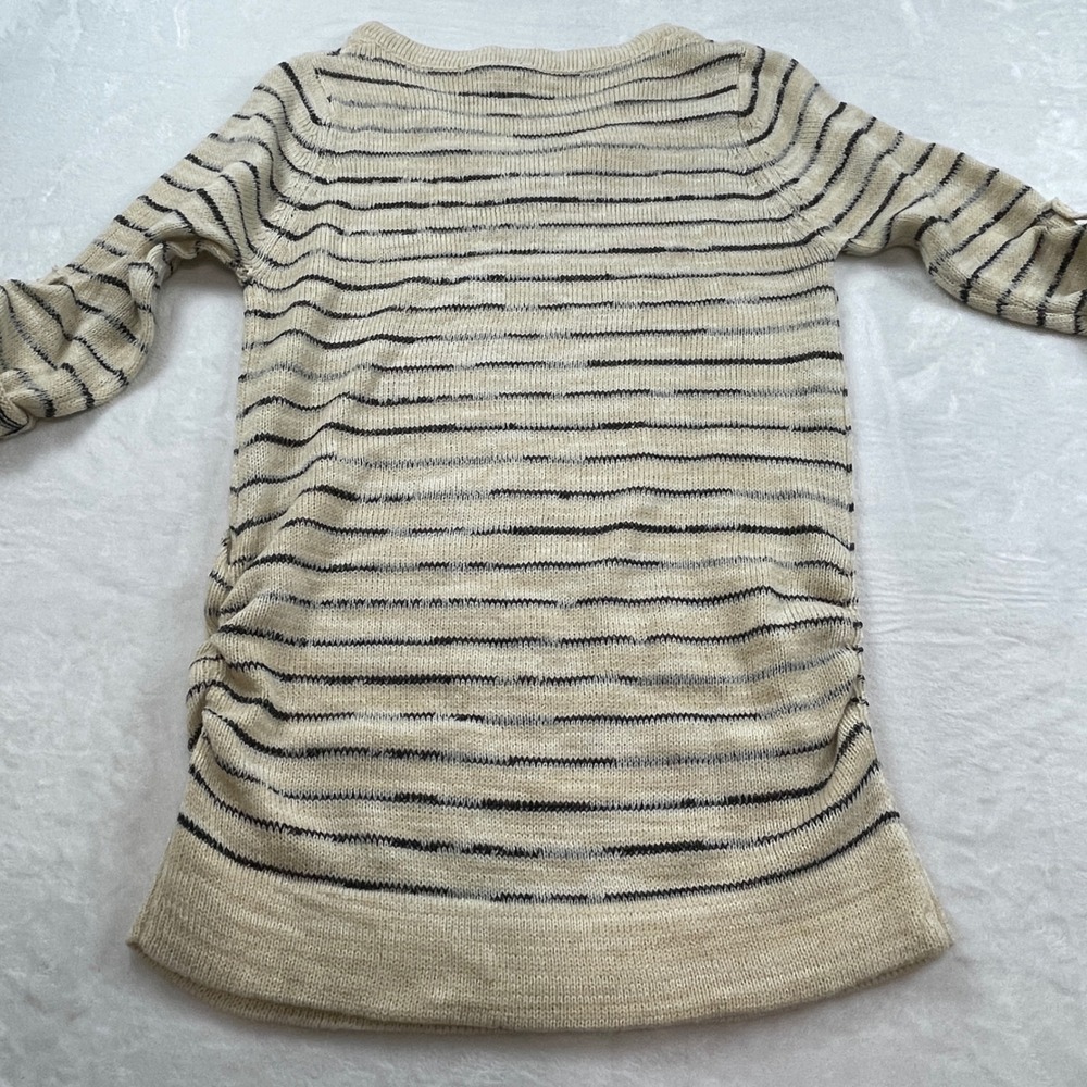 Oh! Mamma Womens Maternity Striped V-Neck Ruched Long Sleeve Sweater Cream M - Picture 6 of 7